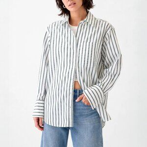GAP Organic Cotton Big Shirt Green Stripe Oversized Sz Small Petite